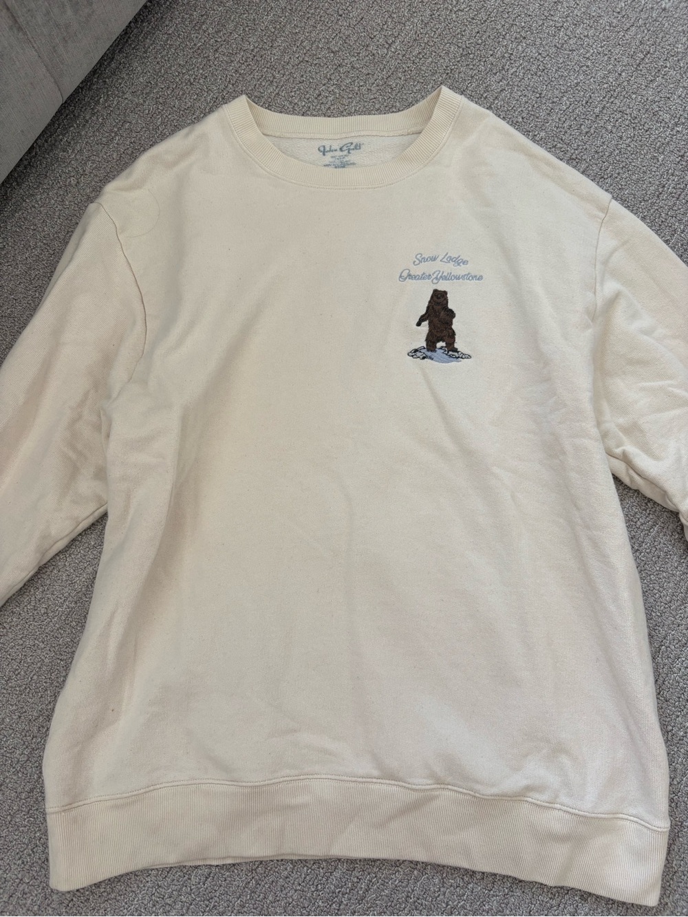 Brandy Melville Cream Crewneck with Brown Bear Patch